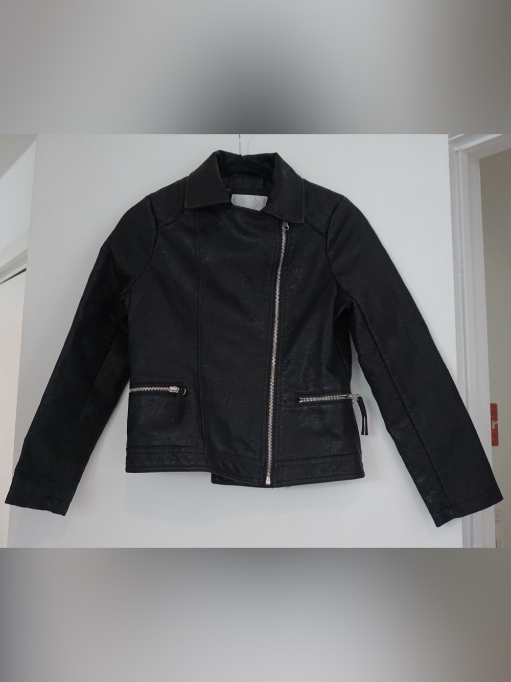 Xhilaration Black Faux Leather Moto Jacket with Asymmetrical Zip